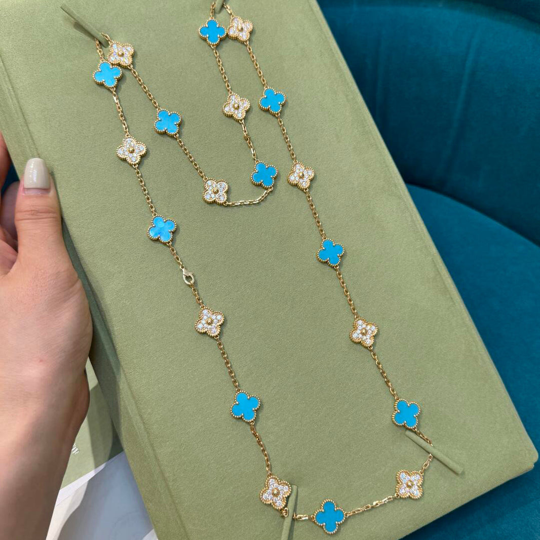 [Luna Brilliance]CLOVER 20 MOTIFS TURQUOISE DIAMOND NECKLACE