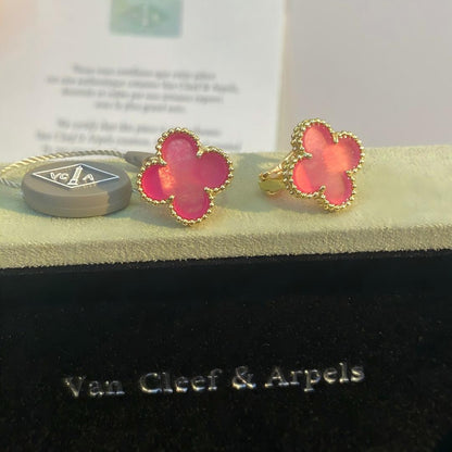 [Luna Brilliance]NEW CLOVER 15MM PINK ENAMEL STUD EARRINGS
