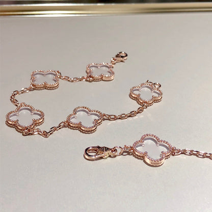 [Luna Brilliance]CLOVER 5 MOTIF ROCK CRYSTAL BRACELET
