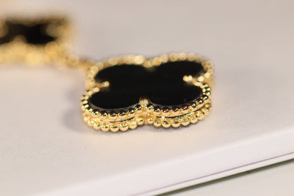 [Luna Brilliance]CLOVER EARRINGS GOLD ONYX MOP 3 MOTIF