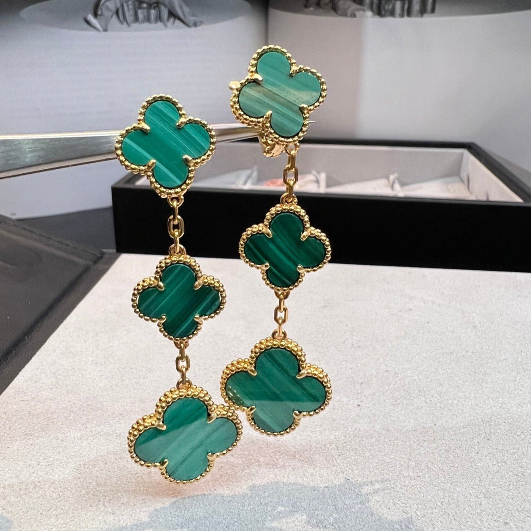 [Luna Brilliance]CLOVER MALACHITE 3 MOTIFS GOLD