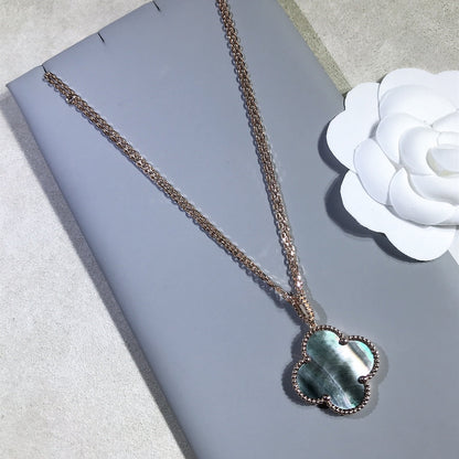 [Luna Brilliance]CLOVER 25MM GOLD DARK MOP BIG CLOVER NECKLACE