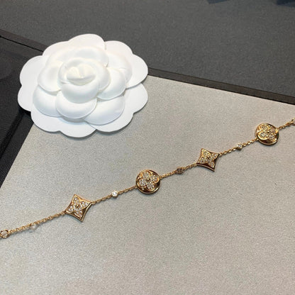 [Luna Brilliance]STAR AND SUN 4 MOTIFS GOLD DIAMONDS BRACELET