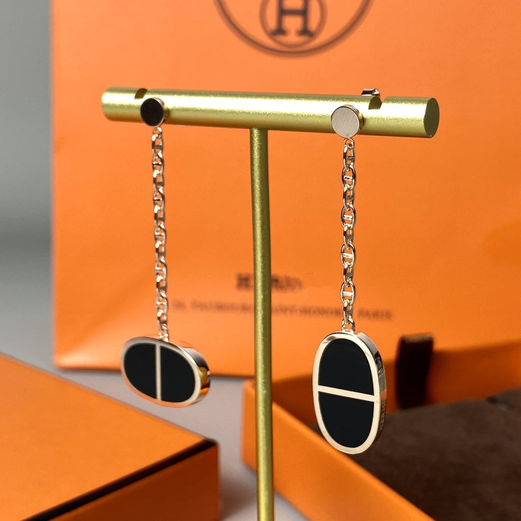 [Luna Brilliance]CHAINE VERSO BLACK CERAMIC EARRINGS