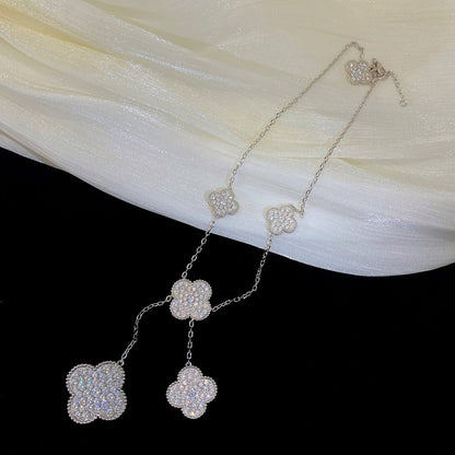 [Luna Brilliance]CLOVER 5 MOTIFS SILVER DIAMONDS NECKLACE
