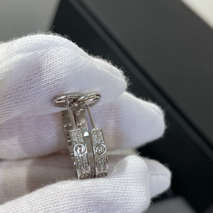 [Luna Brilliance]LOVE DIAMOND SILVER HOOP EARRINGS
