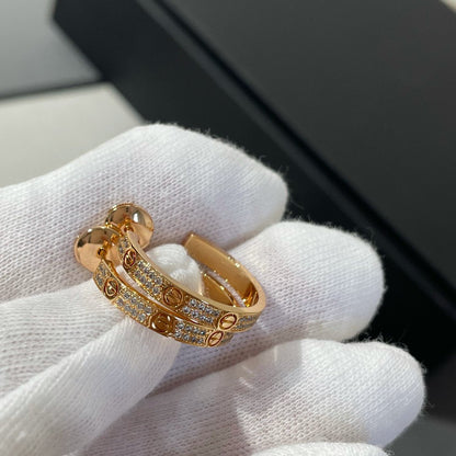 [Luna Brilliance]LOVE DIAMOND PINK GOLD HOOP EARRINGS