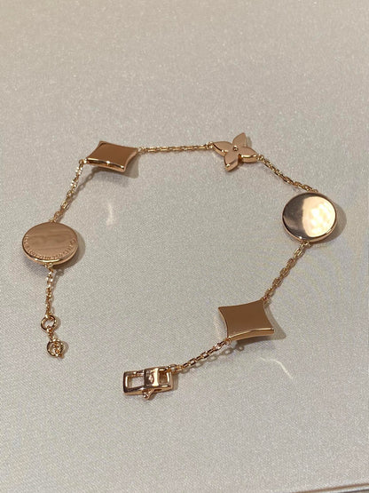 [Luna Brilliance]STAR AND SUN 5 MOTIF MOP PINK GOLD BRACELET