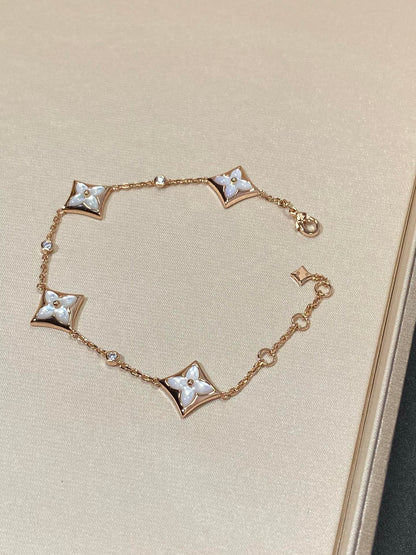 [Luna Brilliance]STAR 4 MOTIF MOP DIAMOND PINK GOLD BRACELET