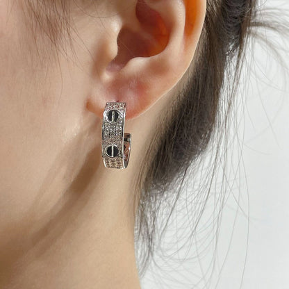 [Luna Brilliance] LOVE CERAMIC DIAMOND PAVED SILVER EARRINGS