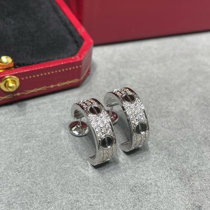 [Luna Brilliance] LOVE CERAMIC DIAMOND PAVED SILVER EARRINGS
