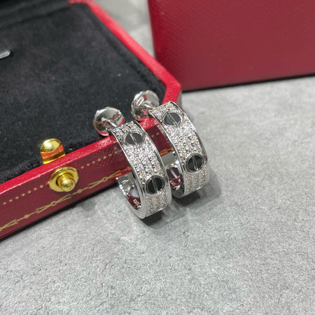 [Luna Brilliance] LOVE CERAMIC DIAMOND PAVED SILVER EARRINGS