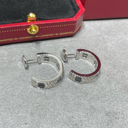 [Luna Brilliance] LOVE CERAMIC DIAMOND PAVED SILVER EARRINGS