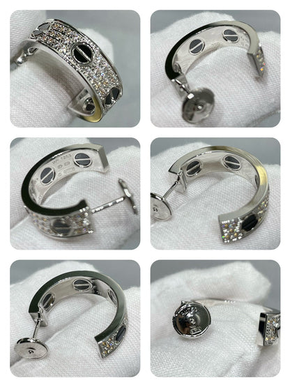 [Luna Brilliance] LOVE CERAMIC DIAMOND PAVED SILVER EARRINGS
