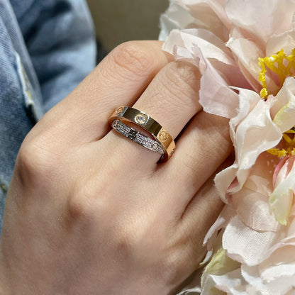 [Luna Brilliance] LOVE PINK GOLD SILVER DIAMOND DOUBLE RING