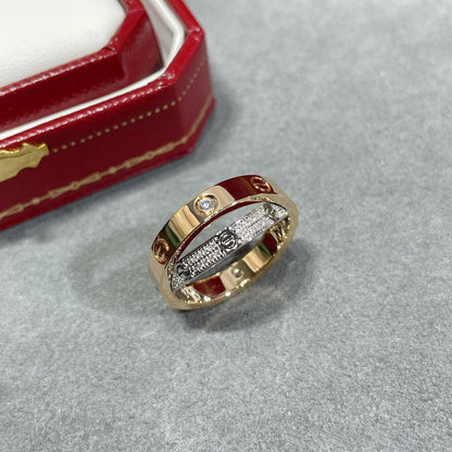 [Luna Brilliance] LOVE PINK GOLD SILVER DIAMOND DOUBLE RING