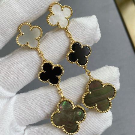 [Luna Brilliance]CLOVER 3 MOTIF MOP ONYX DARK MOP PINK GOLD EARRINGS