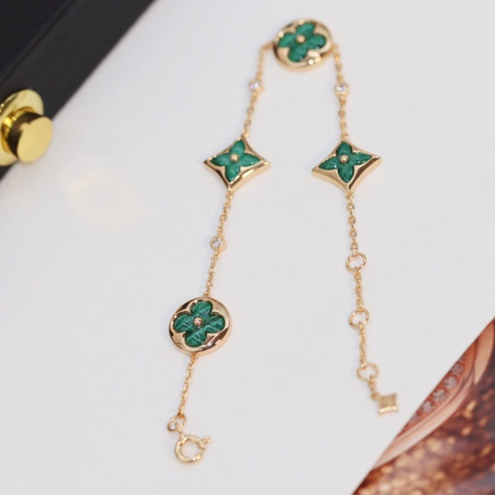 [Luna Brilliance]STAR AND SUN 4 MOTIF PINK GOLD MALACHITE BRACELET