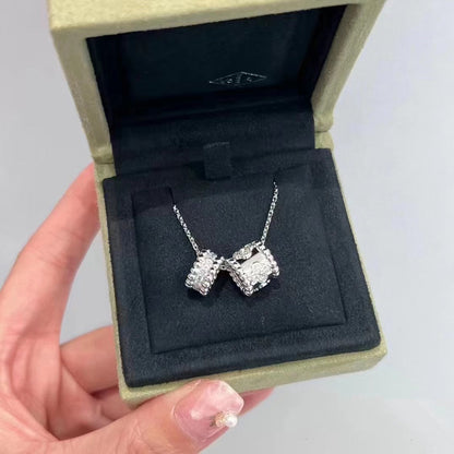 [Luna Brilliance]PERLEE DOUBLE PENDANT SILVER DIAMOND NECKLACE