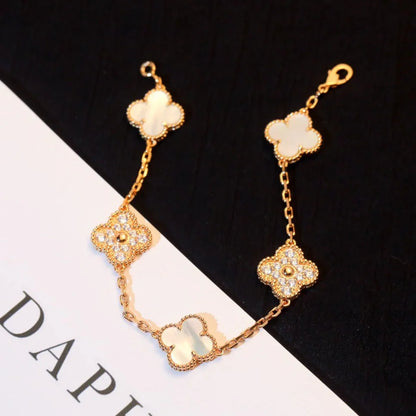 [Luna Brilliance]CLOVER WHITE PEARL MOP 5 MOTIF BRACELET COLLECTION