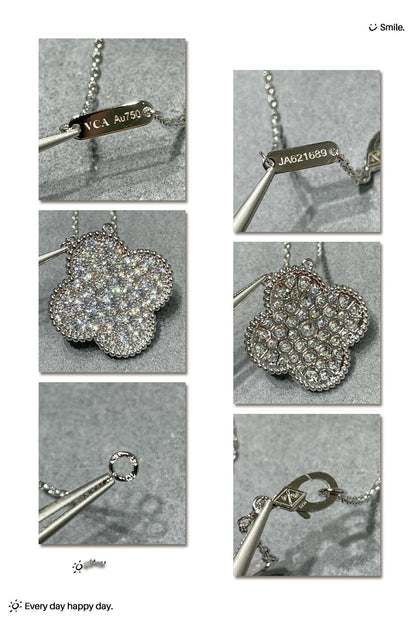 [Luna Brilliance]CLOVER 25MM LARGE PENDANT DIAMOND PAVED SILVER NECKLACE