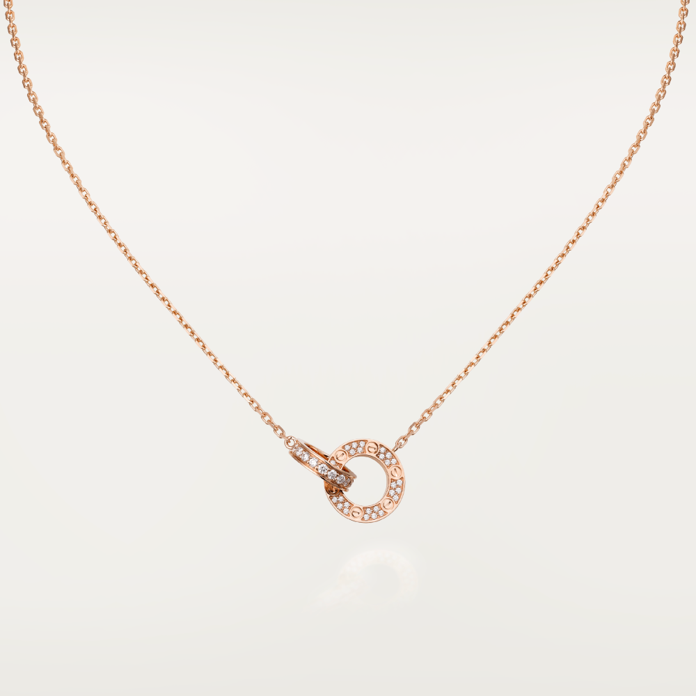 [Luna Brilliance]LOVE 7.6MM NECKLACE ROSE GOLD AND SILVER  FULL DIAMOND