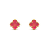 [Luna Brilliance]NEW CLOVER 15MM PINK ENAMEL STUD EARRINGS