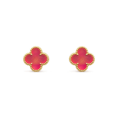 [Luna Brilliance]NEW CLOVER 15MM PINK ENAMEL STUD EARRINGS