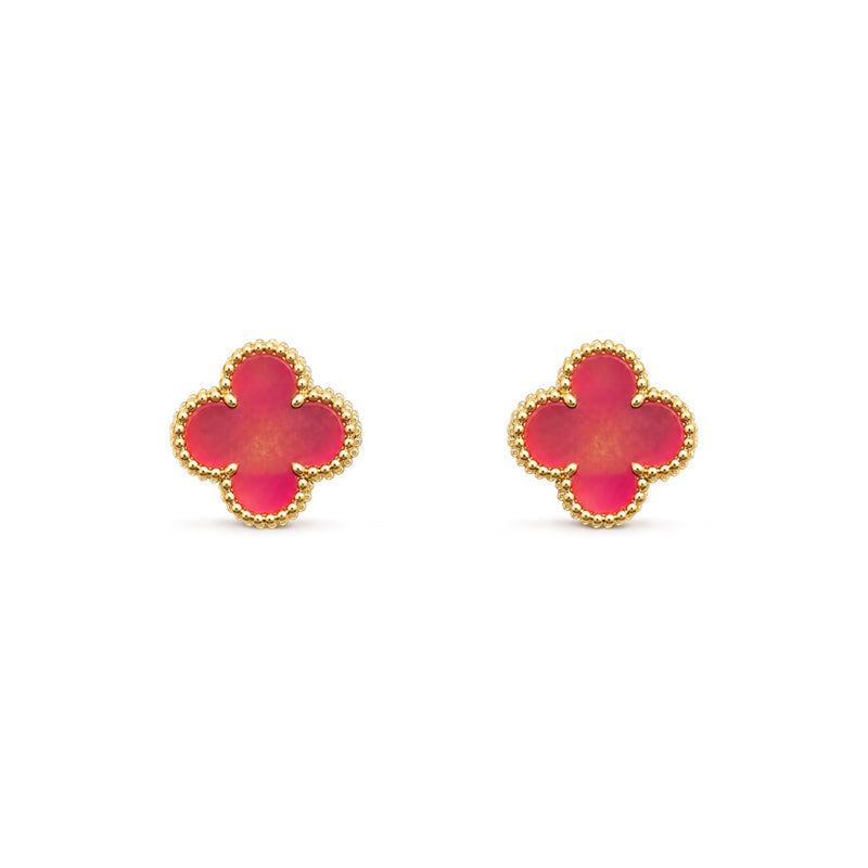 [Luna Brilliance]NEW CLOVER 15MM PINK ENAMEL STUD EARRINGS