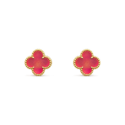 [Luna Brilliance]NEW CLOVER 15MM PINK ENAMEL STUD EARRINGS