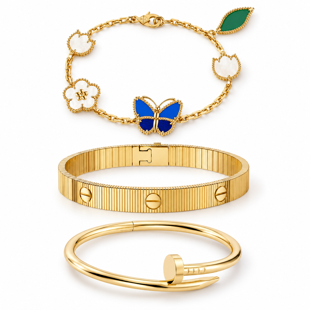 [Luna Brilliance]Clover Lucky Spring & Love & Juste Garden 3-Piece  Bracelet Stack Set