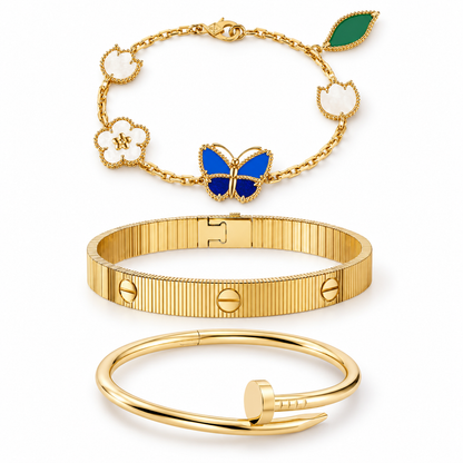 [Luna Brilliance]Clover Lucky Spring & Love & Juste Garden 3-Piece  Bracelet Stack Set