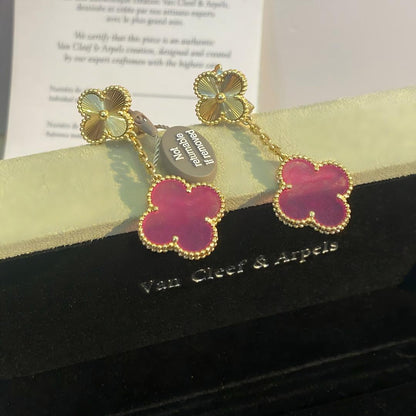 [Luna Brilliance]Clover Pink Enamel Necklace & Earring Jewelry Set