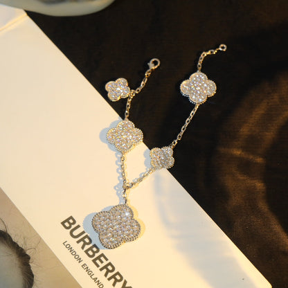 [Luna Brilliance]CLOVER BRACELET 5 MOTIF SILVER DIAMOND PAVED