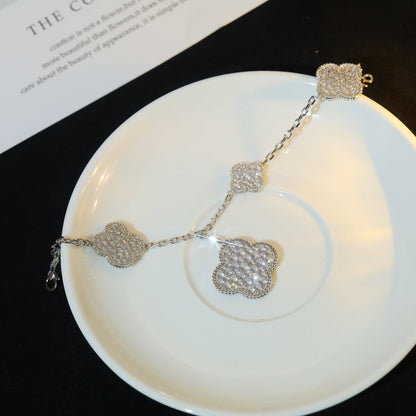 [Luna Brilliance]CLOVER BRACELET 5 MOTIF SILVER DIAMOND PAVED
