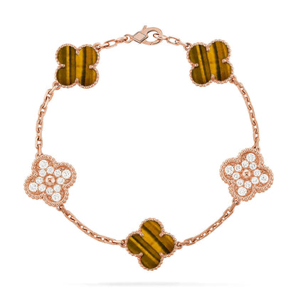 [Luna Brilliance] CLOVER 5 MOTIFS TIGER EYE BRACELET COLLECTION
