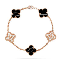 [Luna Brilliance]Clover Laser  Pulsar Stone 5-Motif & LOVE Diamond-Paved Bracelet Stack Set