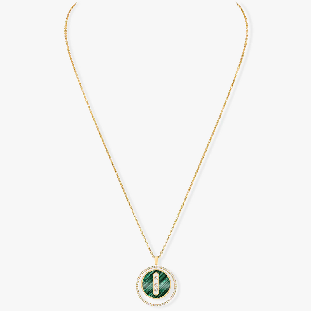 [Luna Brilliance]LUCKY MOVE 3 DIAMOND MALACHITE GOLD DIAMOND NECKLACE