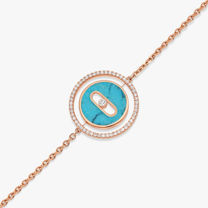[Luna Brilliance]LUCKY MOVE TURQUOISE PINK GOLD DIAMOND BRACELET