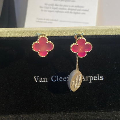 [Luna Brilliance]NEW CLOVER 15MM PINK ENAMEL STUD EARRINGS