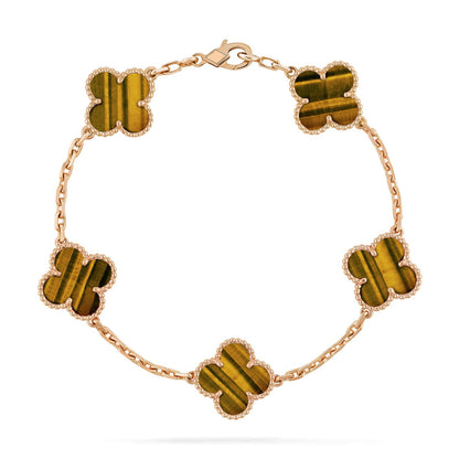 [Luna Brilliance] CLOVER 5 MOTIFS TIGER EYE BRACELET COLLECTION