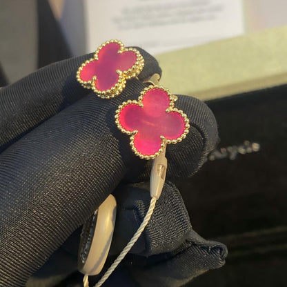 [Luna Brilliance]NEW CLOVER 15MM PINK ENAMEL STUD EARRINGS