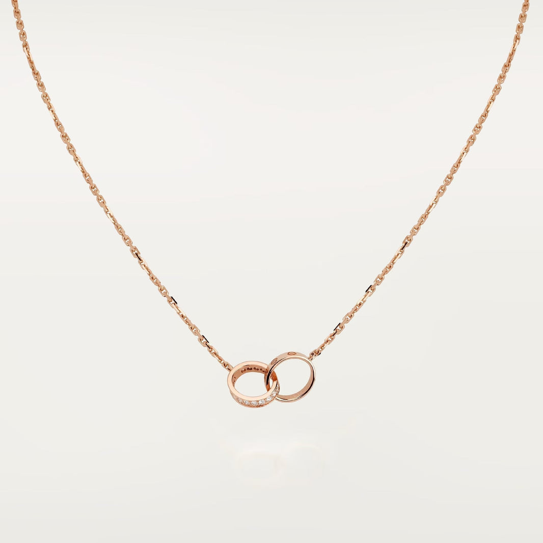 [Luna Brilliance] LOVE DOUBLE RING HALF DIAMOND NECKLACE