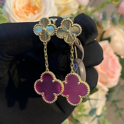 [Luna Brilliance]NEW CLOVER 2 MOTIF PINK ENAMEL EARRINGS