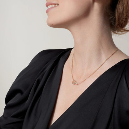 [Luna Brilliance] LOVE DOUBLE RING HALF DIAMOND NECKLACE