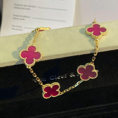[Luna Brilliance]NEW CLOVER 5 MOTIFS PINK ENAMEL BRACELET