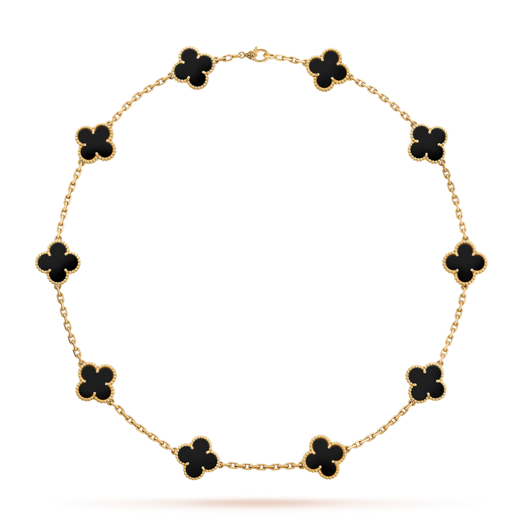 [Luna Brilliance]CLOVER 10 MOTIFS ONYX NECKLACE