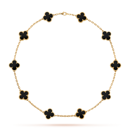 [Luna Brilliance]CLOVER 10 MOTIFS ONYX NECKLACE