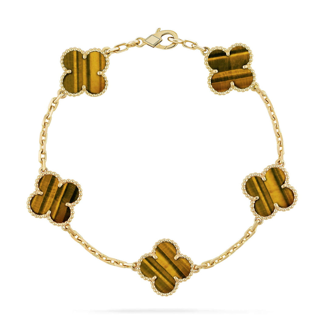[Luna Brilliance] CLOVER 5 MOTIFS TIGER EYE BRACELET COLLECTION