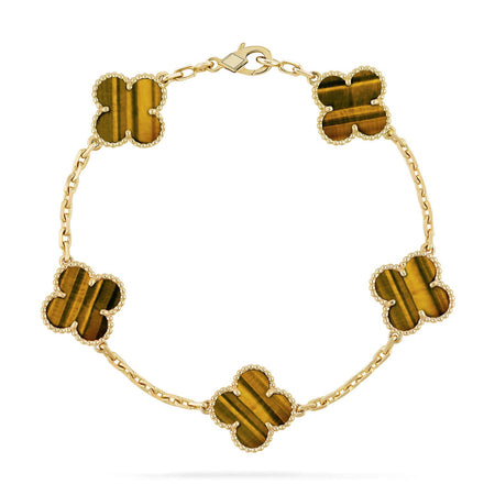 [Luna Brilliance] CLOVER 5 MOTIFS TIGER EYE BRACELET COLLECTION